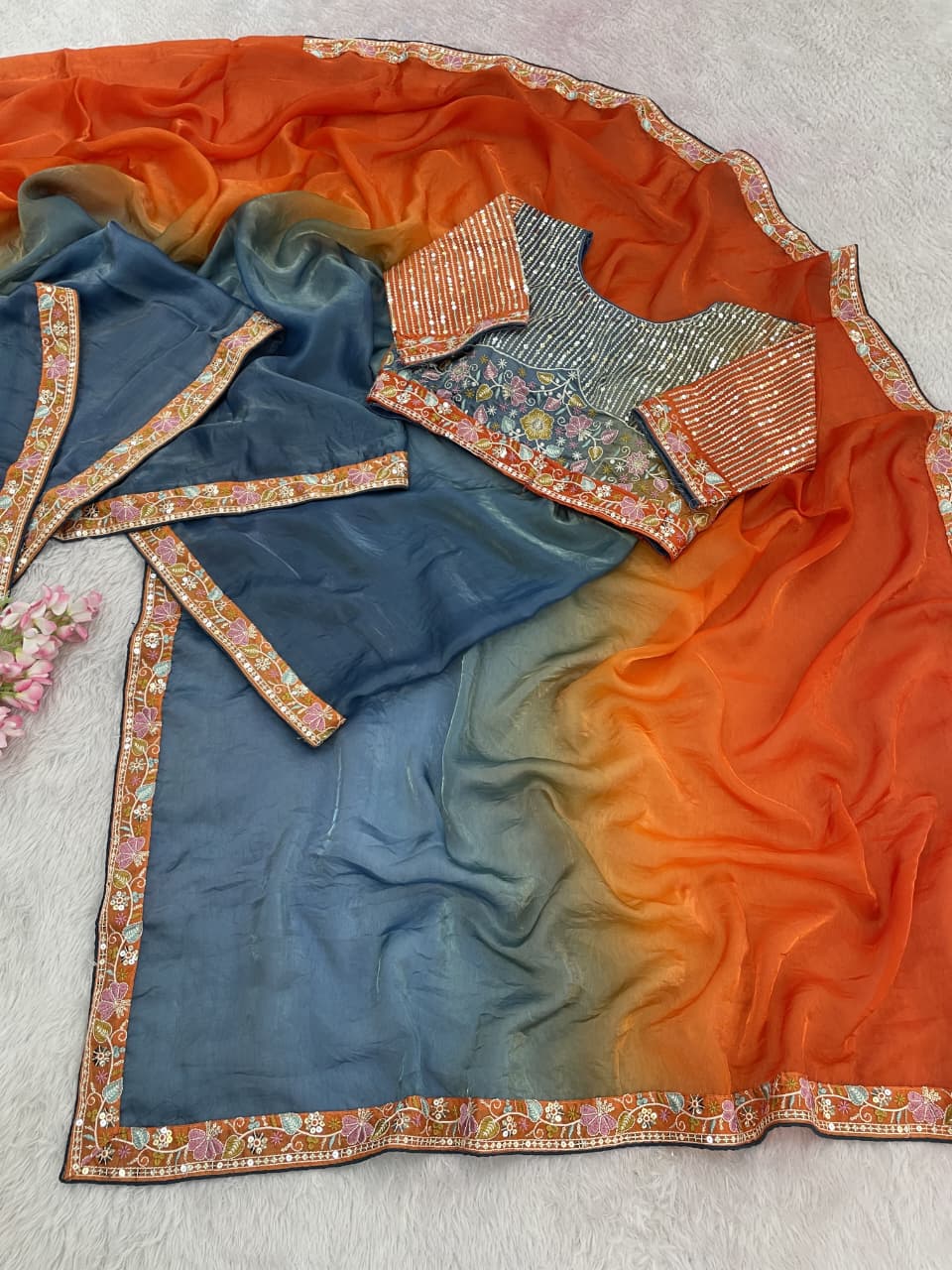 Raashika Fancy Satin Embroidery Sequin Saree